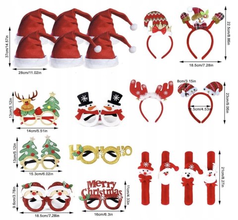 OKULARY CZAPKI MIKOŁAJA ŚWIĄTECZNE ŚWIĘTA BOŻE NARODZENIE ZESTAW