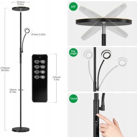 LED Lampa Stojąca Podłogowa Do Salonu 175cm Czarna