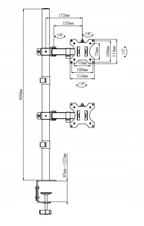 UCHWYT NA DWA MONITORY PIONOWY NA BIURKO REGULACJA KĄTA DŁUGI SŁUPEK