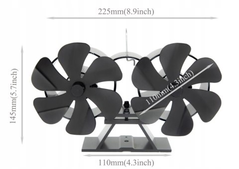 PODWÓJNY WIATRAK WENTYLATOR KOMINKOWY TERMOELEKTRYCZNY 2x6 ŁOPATEK