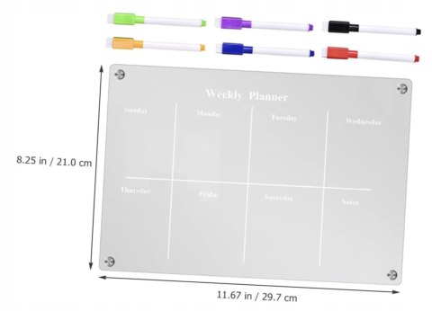 TABLICA MAGNETYCZNA NA LODÓWKĘ PLANER TYGODNIA SUCHOŚCIERALNA AKRYL MARKERY