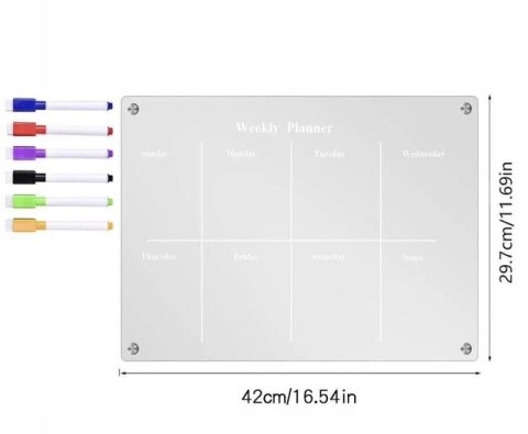 TABLICA MAGNETYCZNA NA LODÓWKĘ PLANER TYGODNIA SUCHOŚCIERALNA AKRYL MARKERY